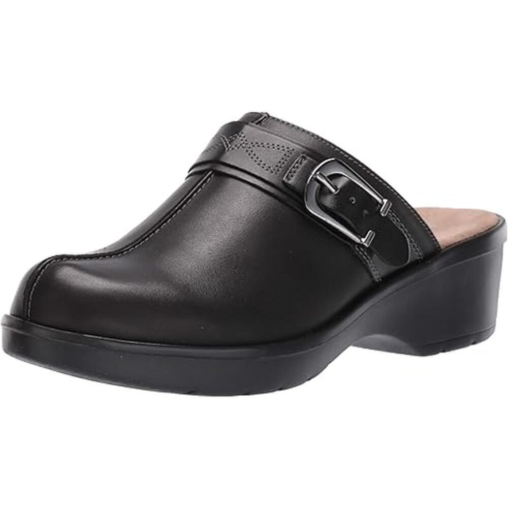 Easy Spirit Size 9.5 Black Leather Slip On Buckle y2k Closed Toe Clog Mules Work